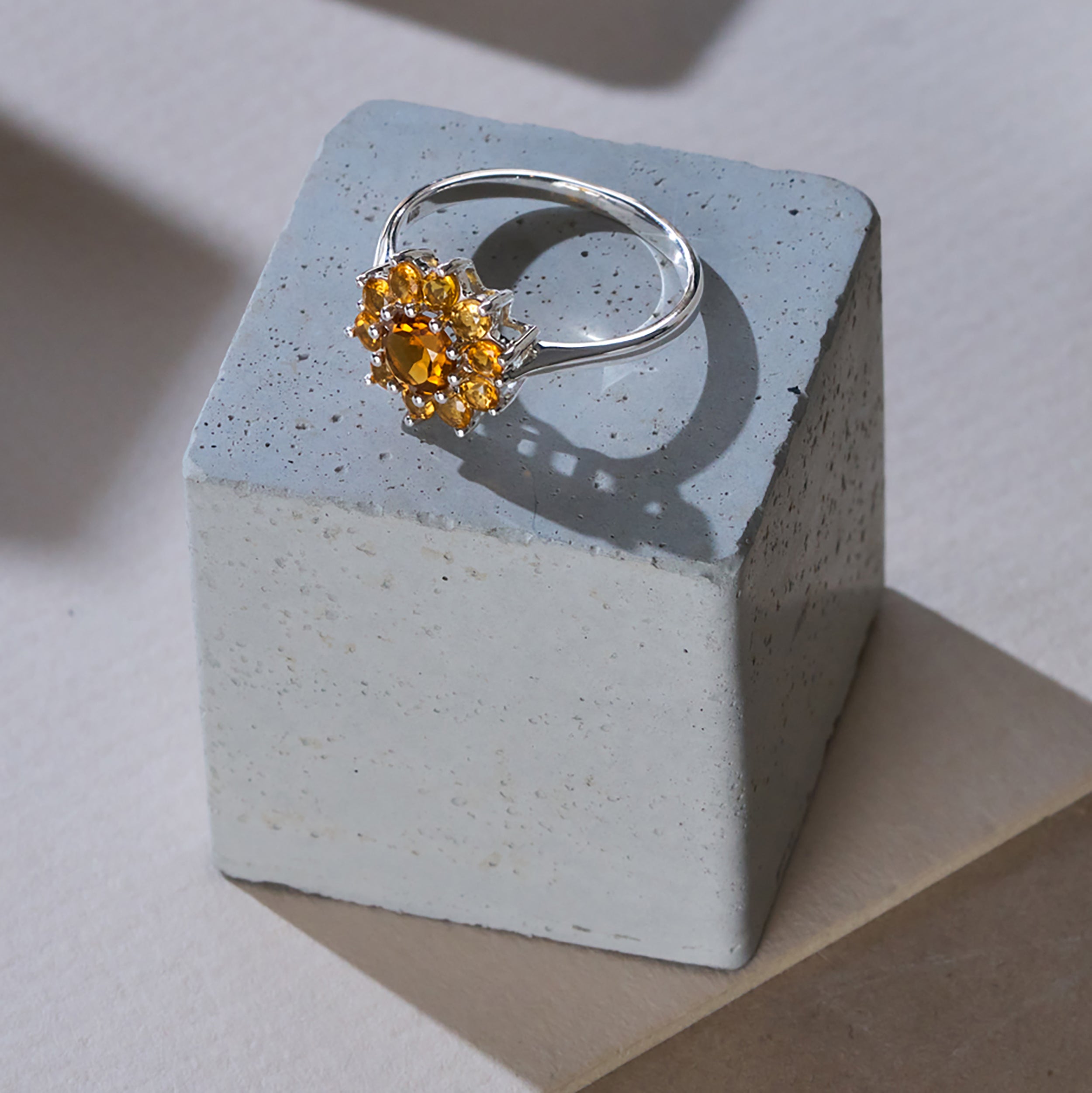 0.96ct Citrine Cluster Ring in 9K White Gold